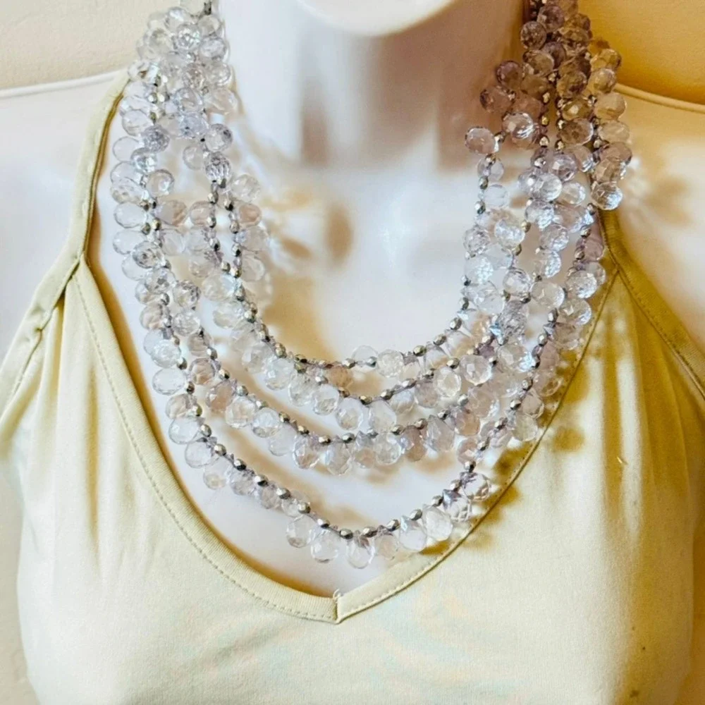 Sassy Jones SJ bib Necklace 4 strand‎ Clear lucite acrylic Beads Statement 22